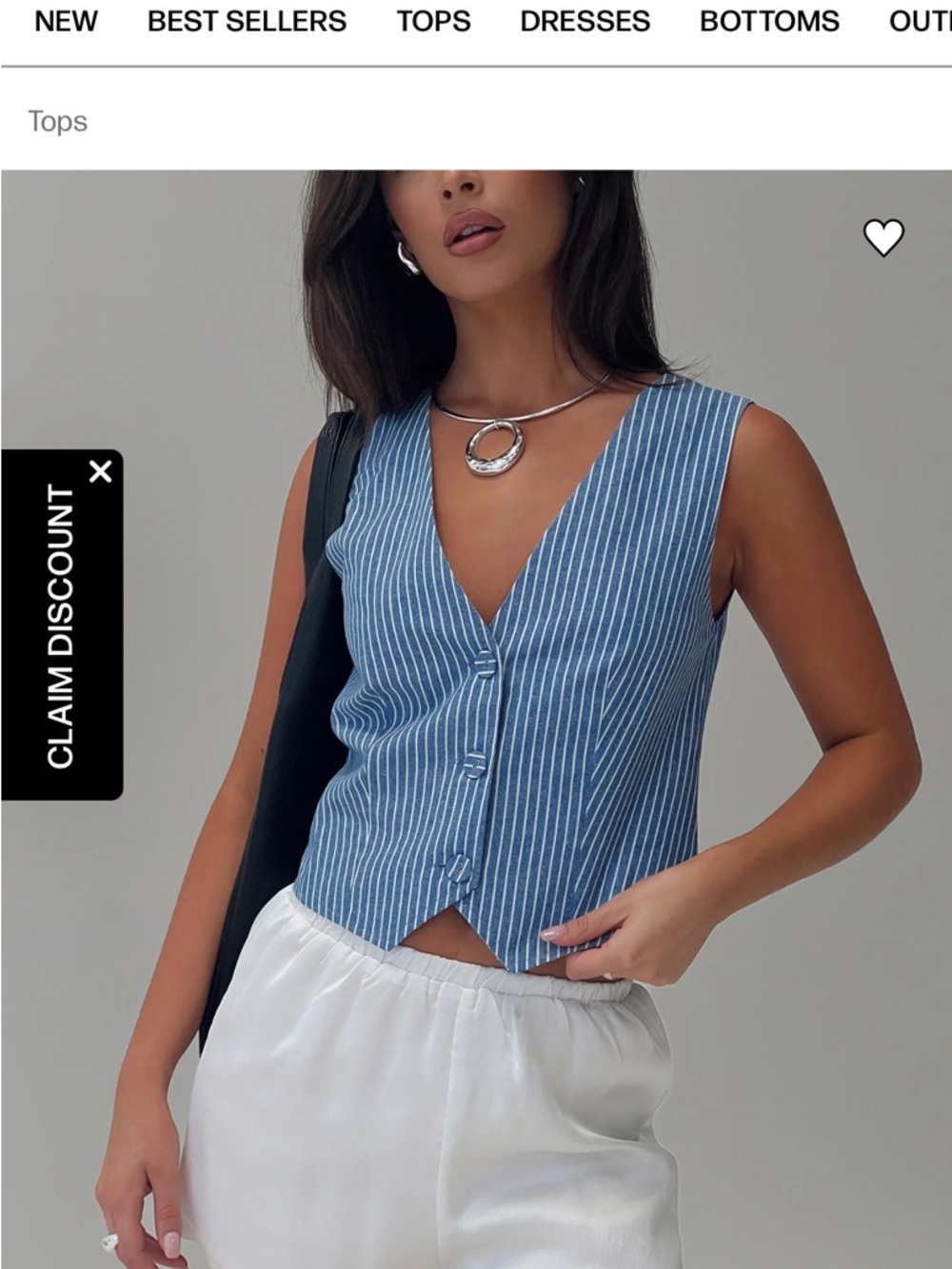 Blue Pinstripe V-Neck Button Front Crop Top